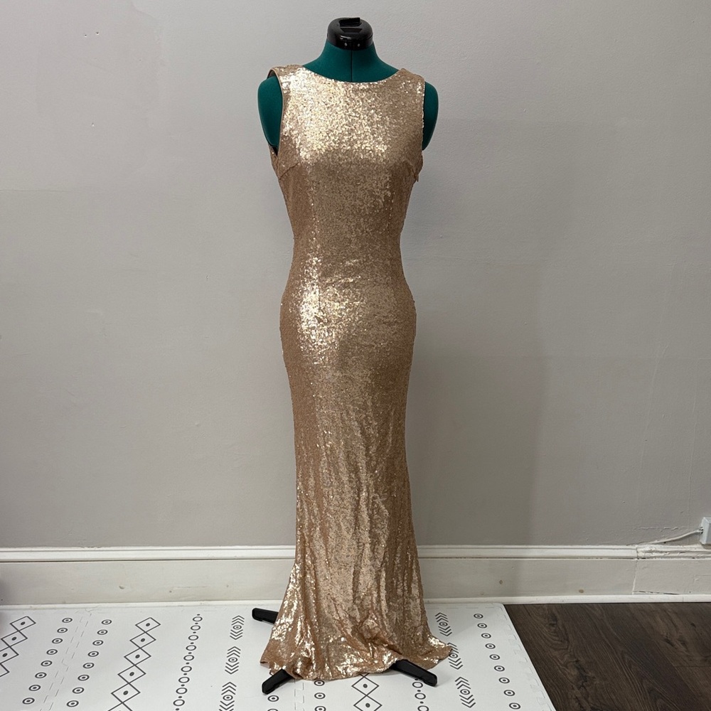 Elegant Rose Gold Sequin Evening Gown